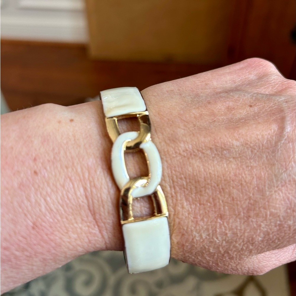 Anne Klein Cream and Gold Link Clamper Bracelet